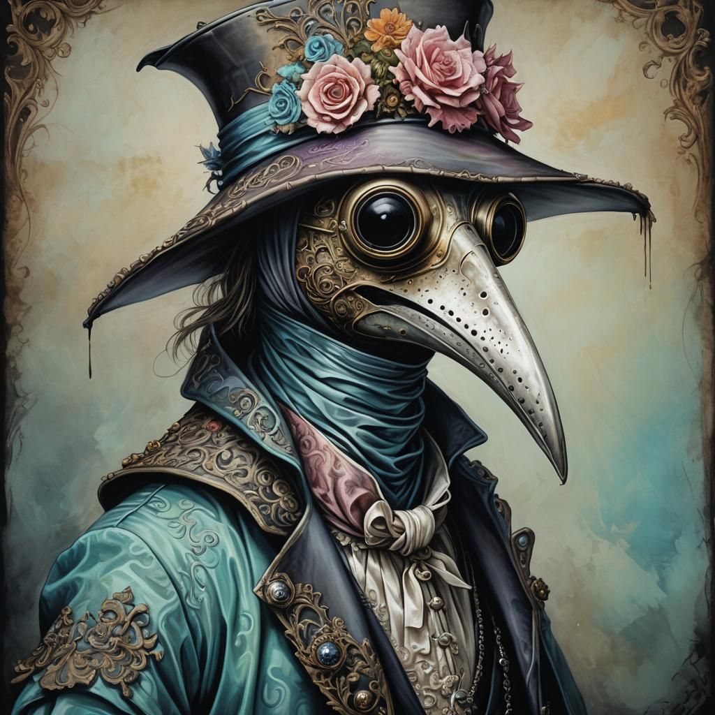 Rococo Plague Doctor Portrait in Pastel Colors
