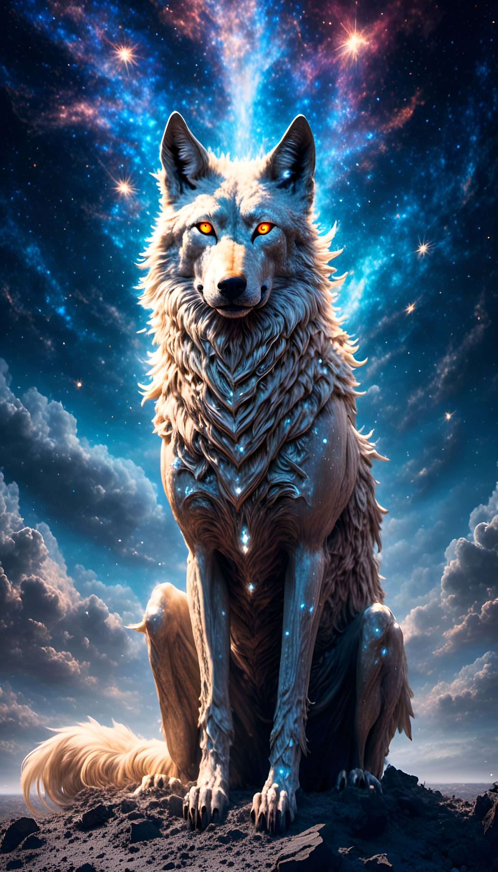 Astral Wolf Drinking Cosmic Waters in Stardust Pelt