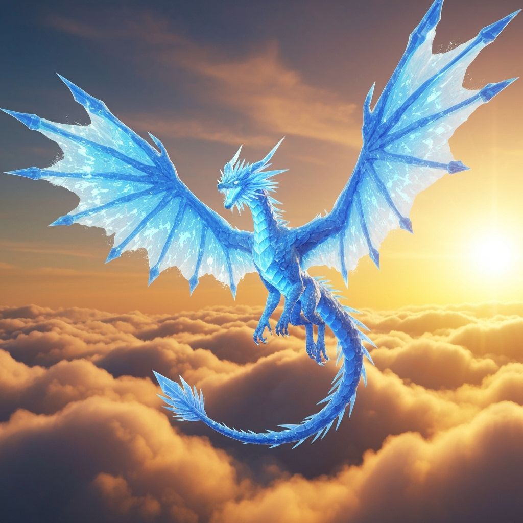 Majestic Crystal Dragon Soaring at Sunset