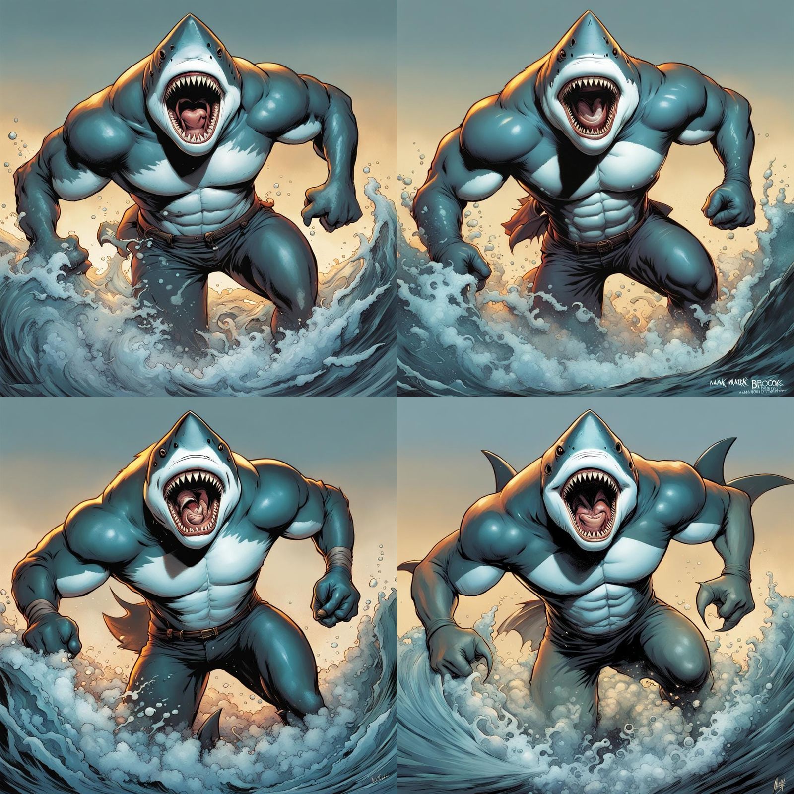 Fearsome Anthropomorphic Shark Man in Comic Book Art