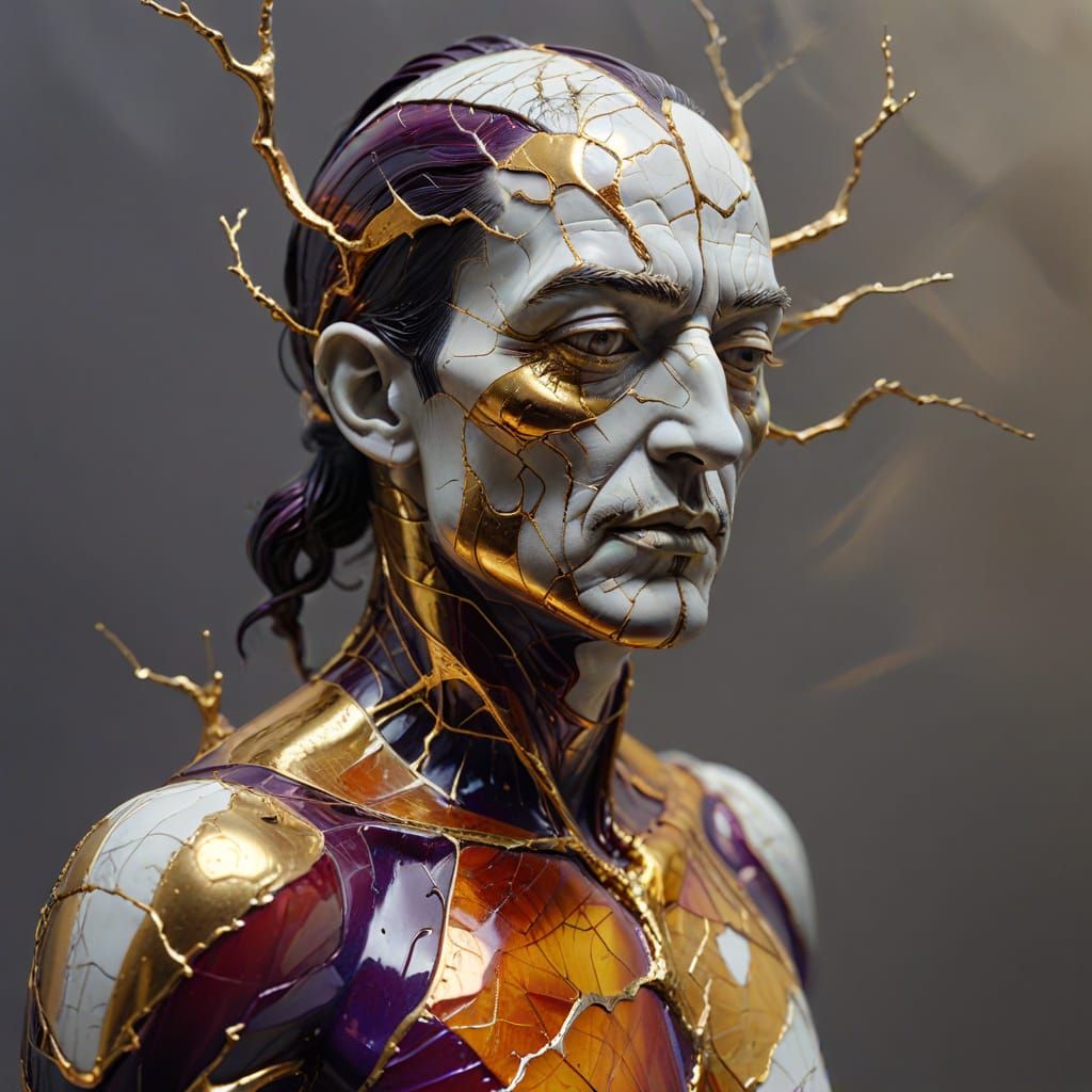 Fractured Resin Warrior in Surrealist Style