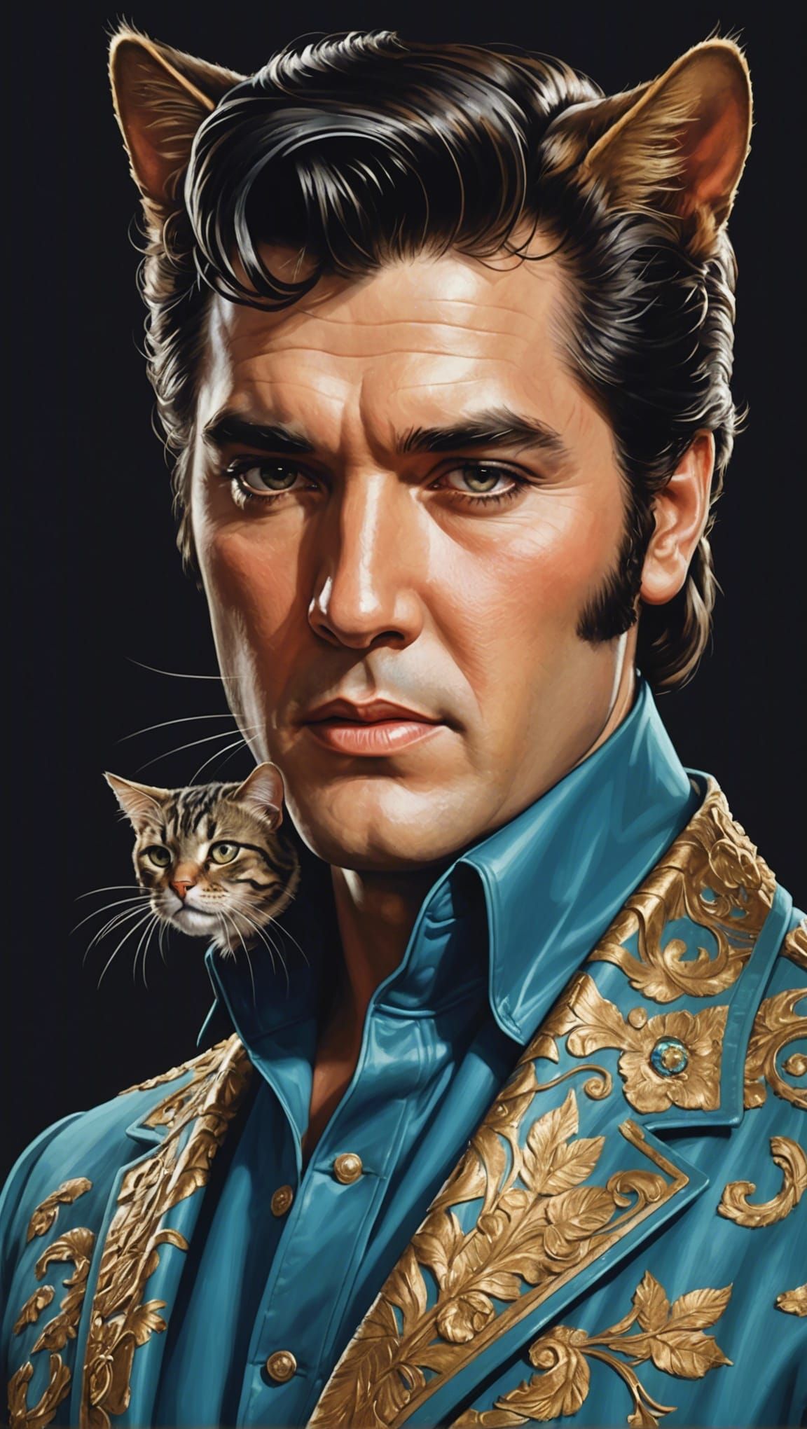 Cat Doodles Elvis in Surreal Portrait