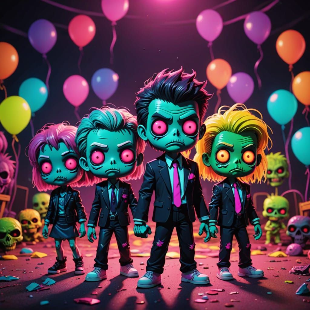 Chibi Zombie Teens at 80s Synthwave Prom