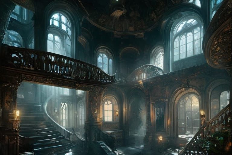 Intricate Fantasy Manor Foyer Concept Art