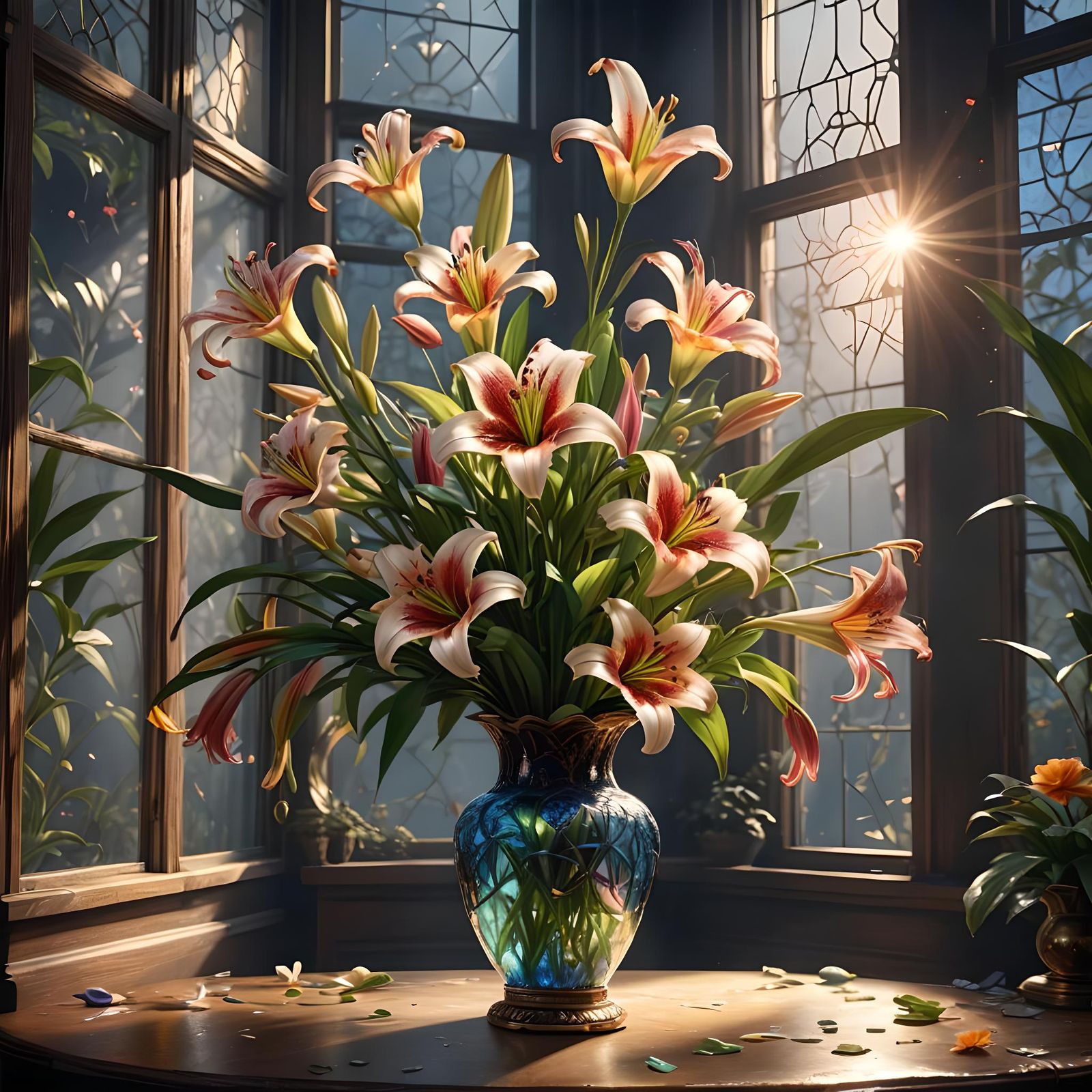 Lily Flowers in Vase: Detailed Fantasy Concept Art