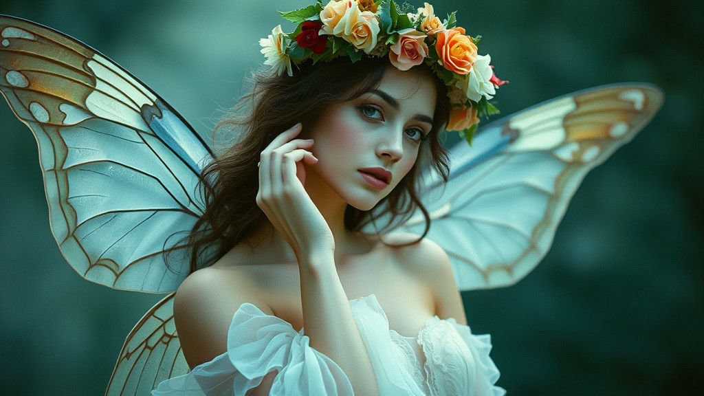 A mesmerizing and enchanting piece of art by Adda Barrios. It captures a celestial female figure with exquisite butterfl...