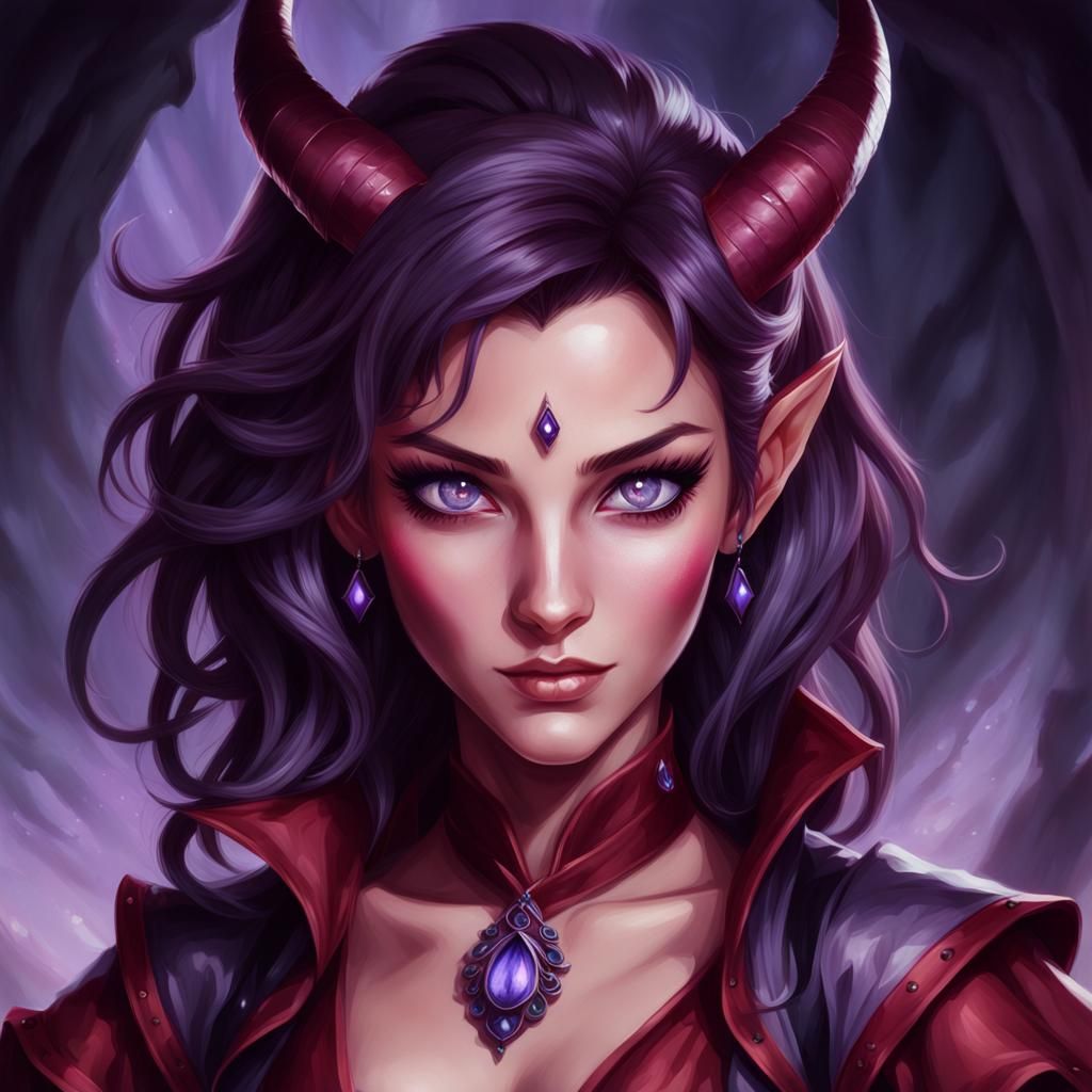 Tiefling Portrait in D&D Style