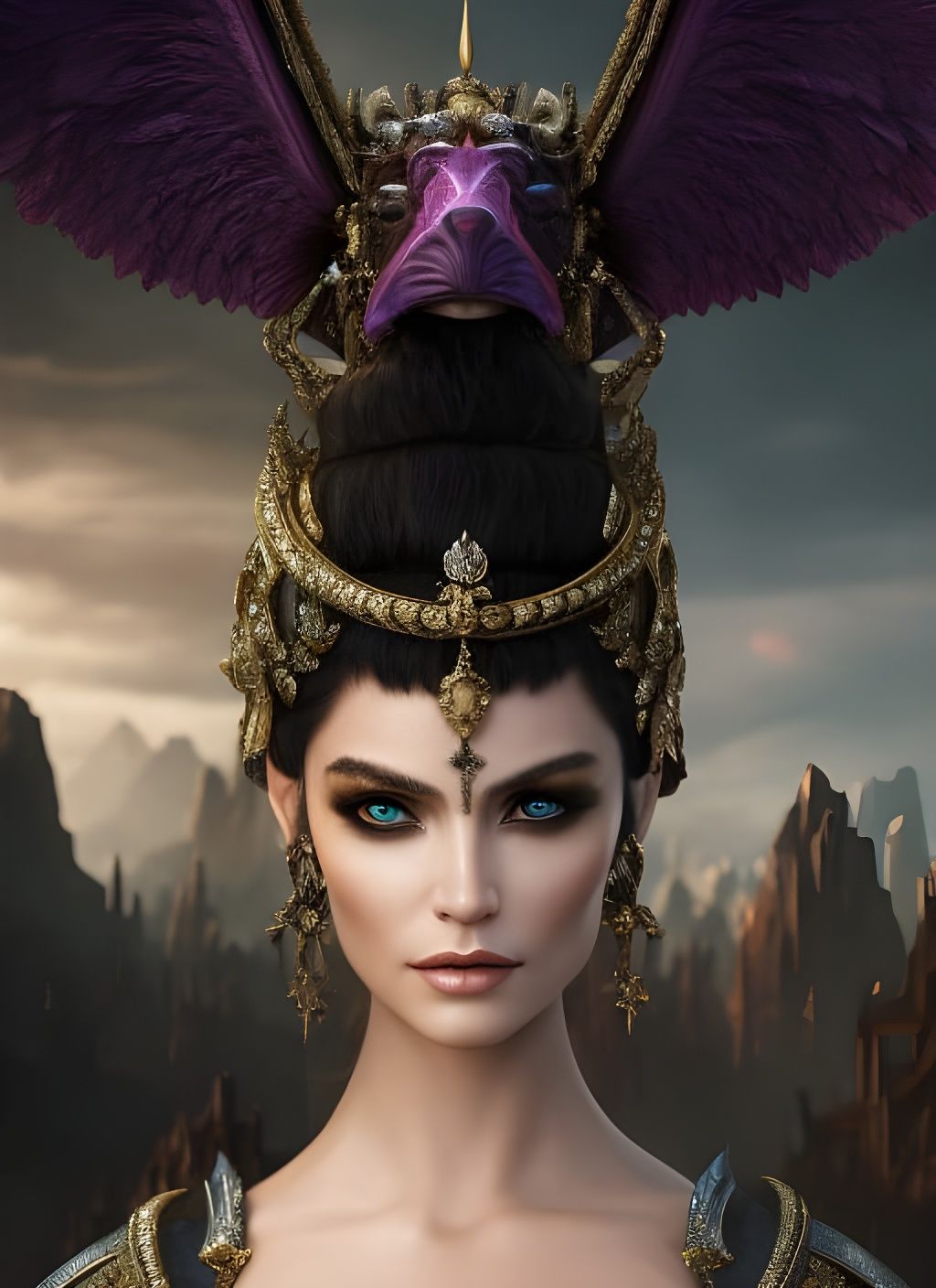 Beautiful Elven Queen with Magical Winged Crown