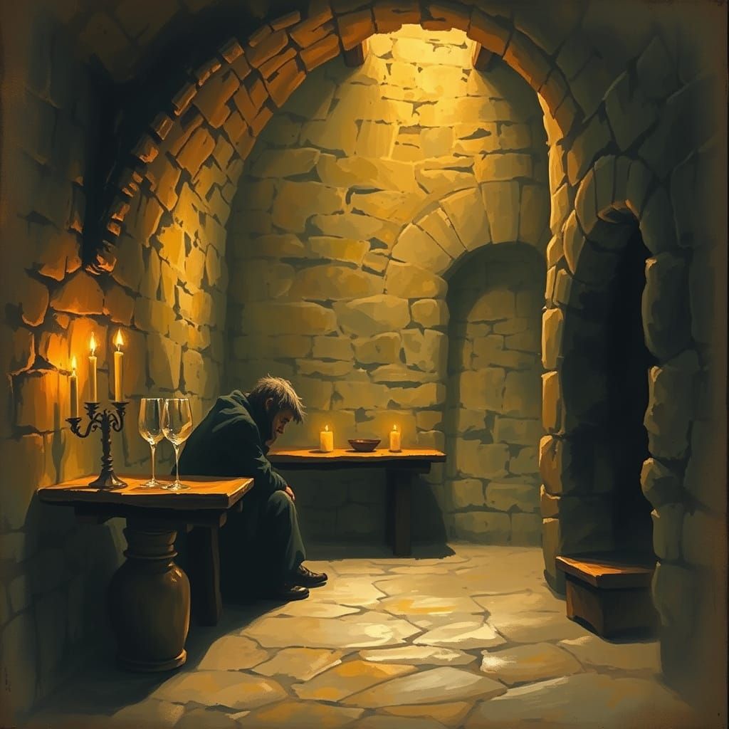 A Medieval Tavern Scene in Warm Gouache Colors