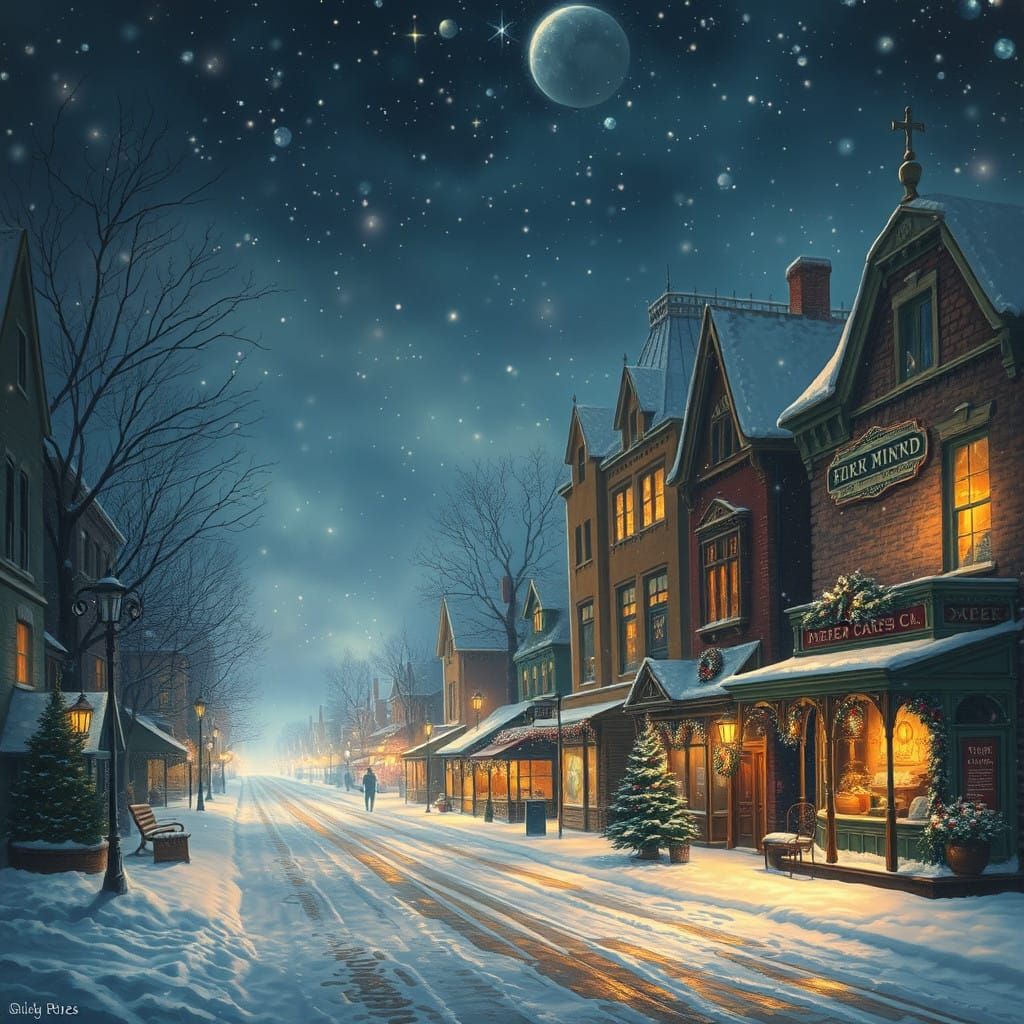 Cozy 1920s Christmas Scene in Small Town America