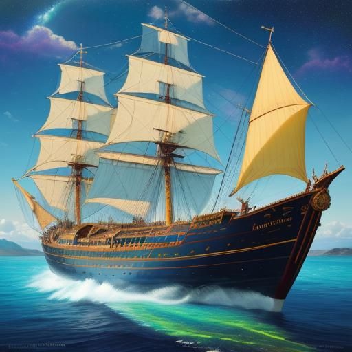 Hyperrealistic Boat Scene with Child and Astral Plant