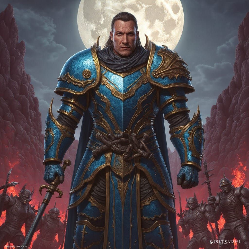 Futuristic Knight in Blue and Gold Power Armor