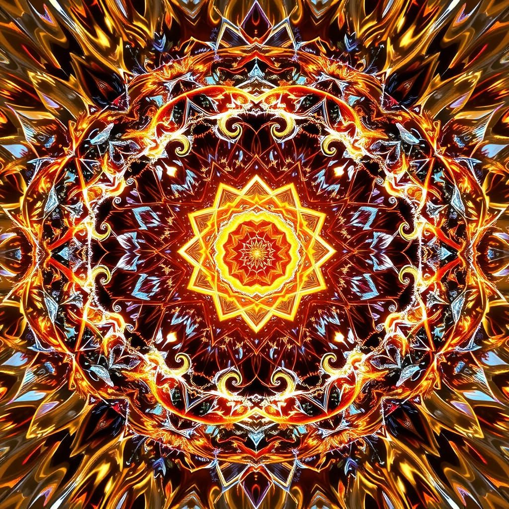 Divine Cosmic Mirror with Fractal Sacred Geometry and Irides...