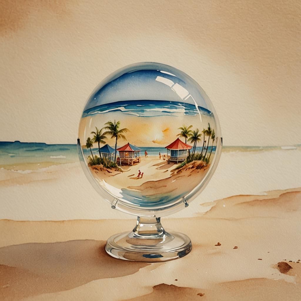Watercolor Beach Scene in Glass Globe