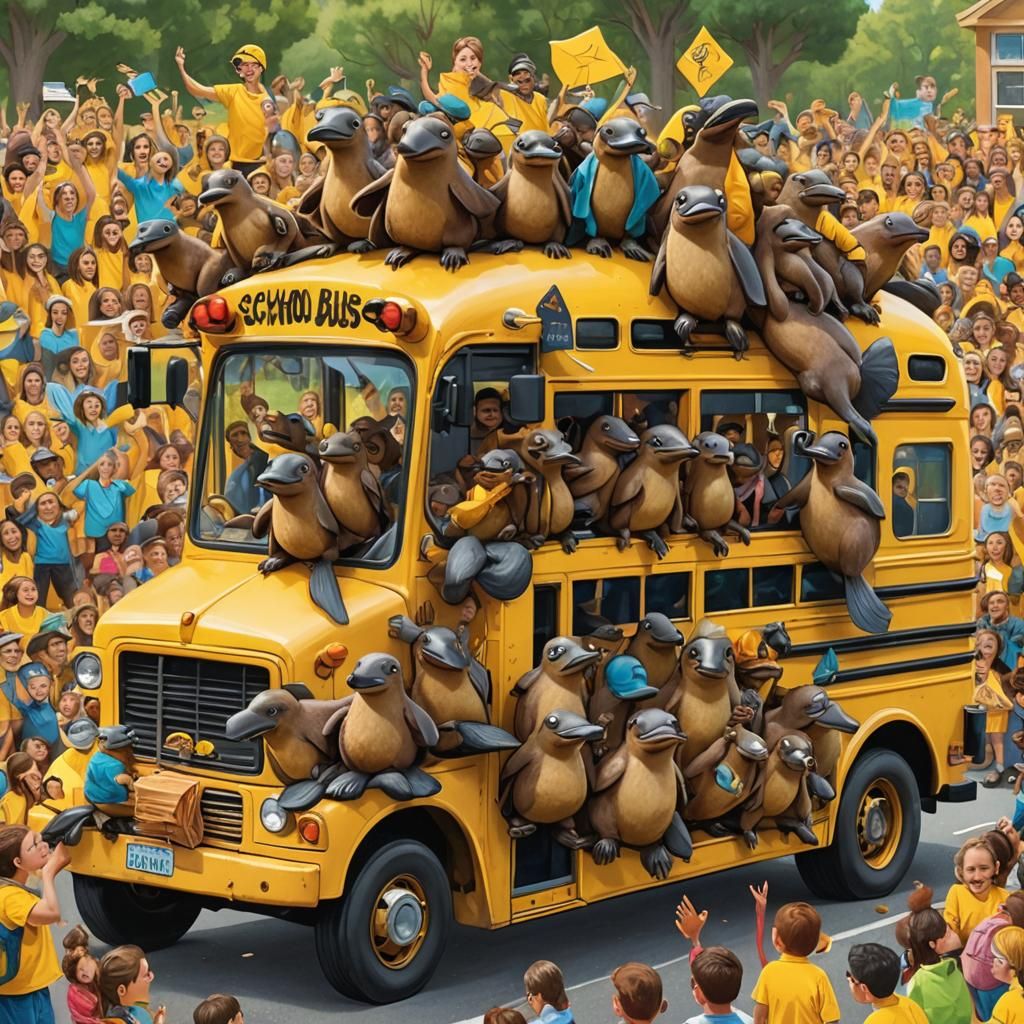 Cartoon Platypus Rides the School Bus