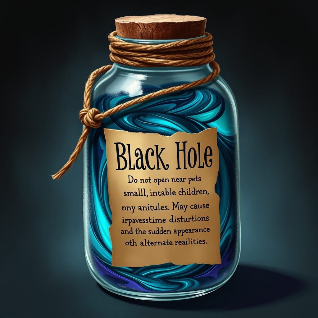 Rustic Jar Filled with Swirling Iridescent Liquid