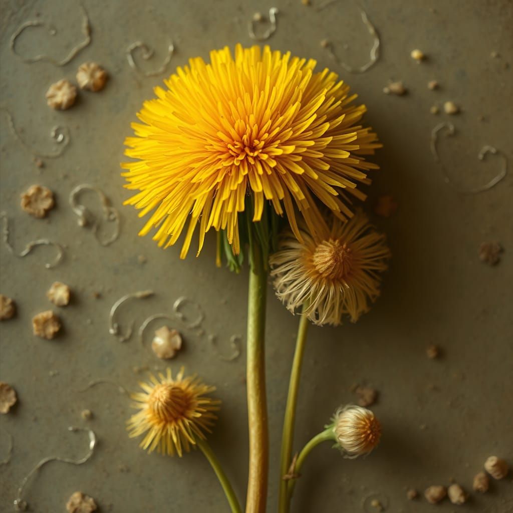 Golden Dandelion in Decay, Mystical Remedios Varo Style