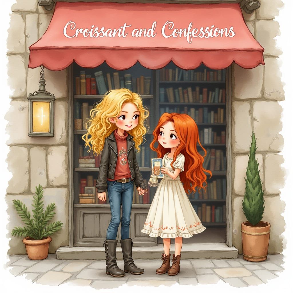 Elegant Parisian Girls in Whimsical Watercolour