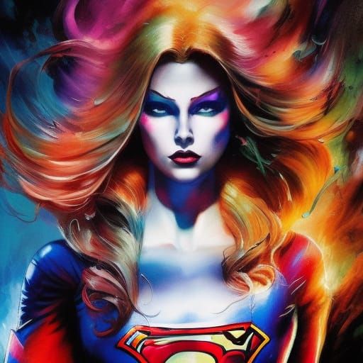 Dynamic Ink Splash Art of Evil Supergirl