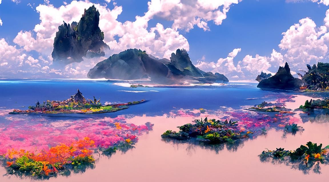 Tropical Island Painting in Maximalist Style