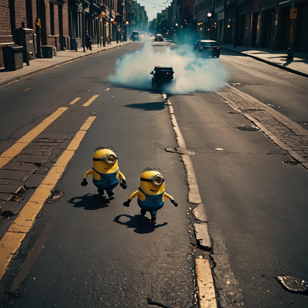 Minion Escapes Police in Cinematic Film Still