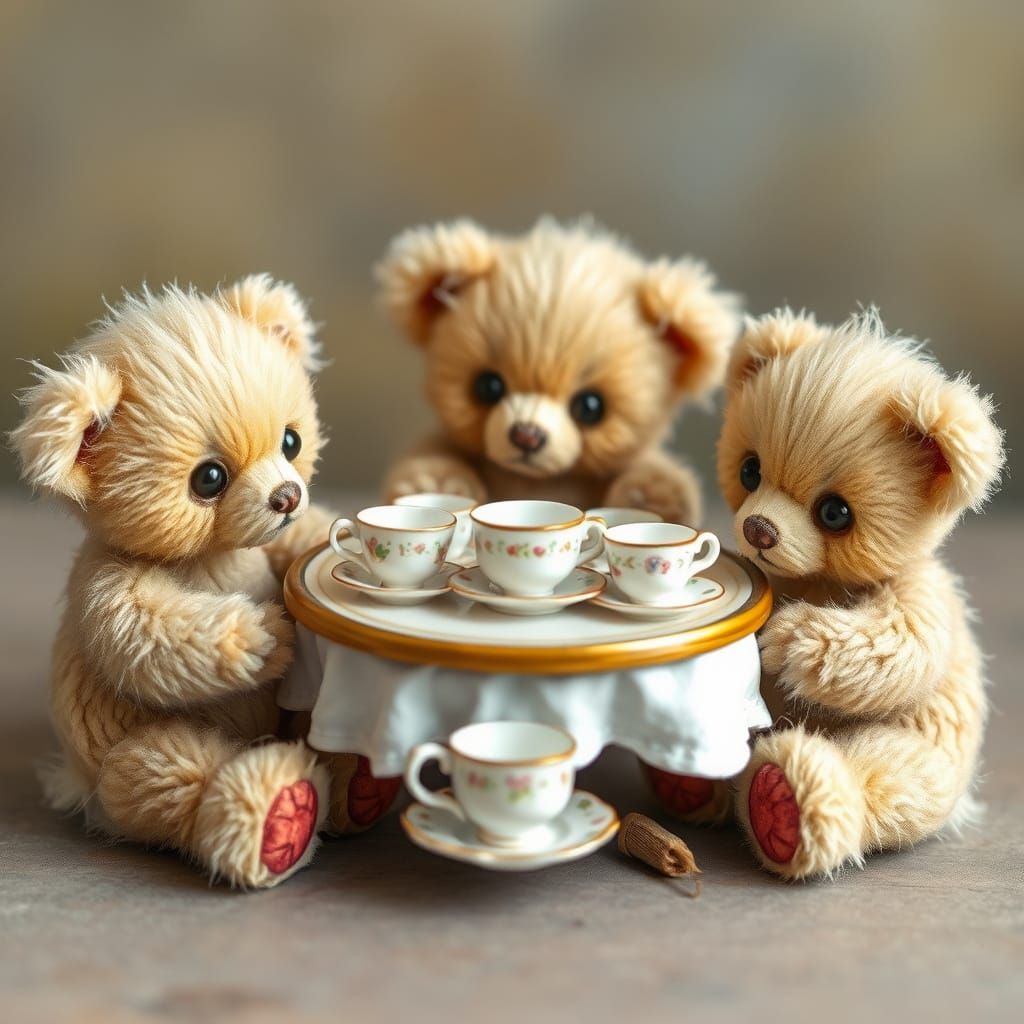 Whimsical Teddy Bears Gather for Enchanted Tea Party