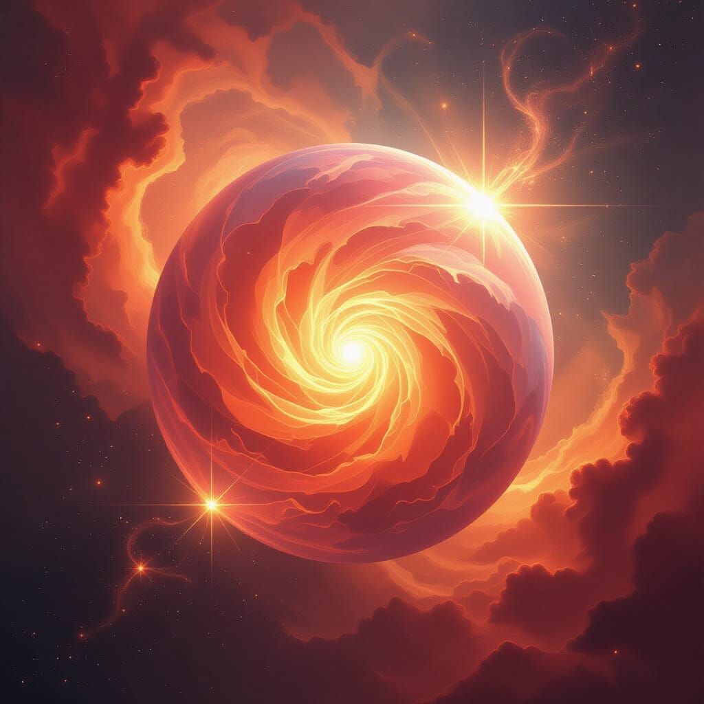 Abstract Love Orb in Vibrant Cosmic Nebula