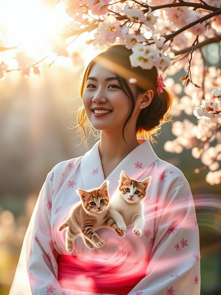 Woman with Kittens Heart in Dreamlike Portrait