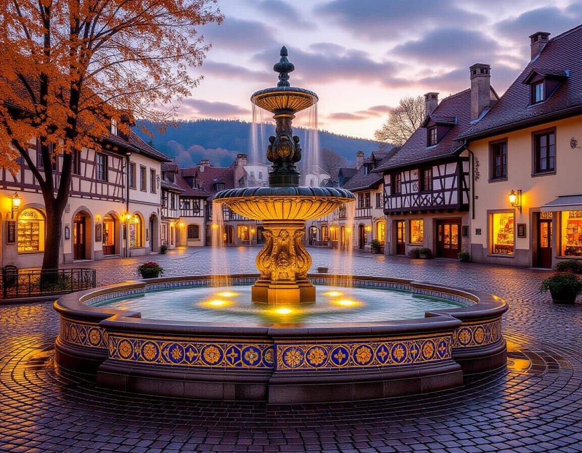 Mosaic Fountain in Quaint Town Square