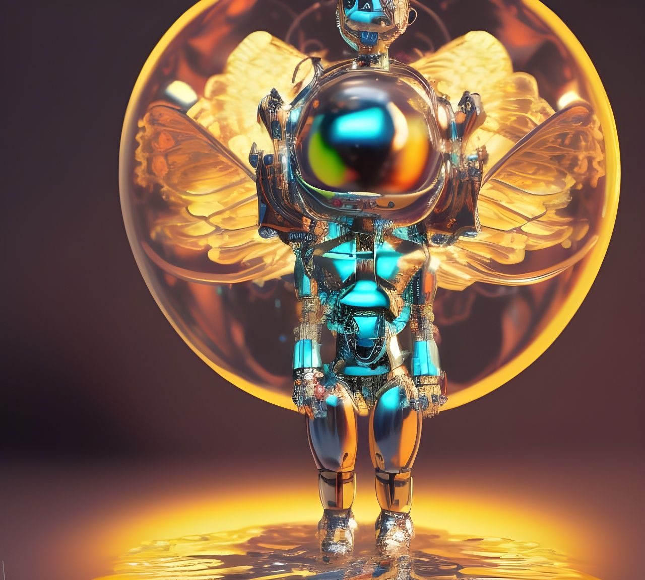 Glowing Cybernetic Cupid, Photorealistic Illustration