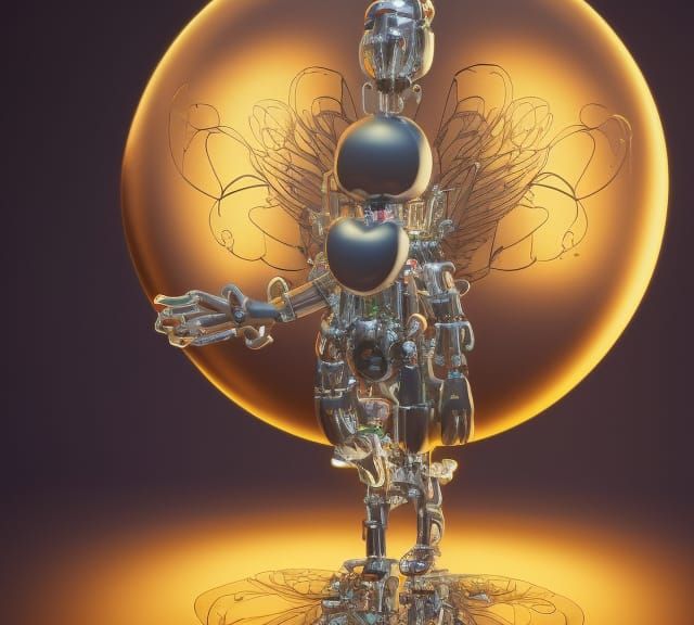 Glowing Cybernetic Cupid: Photorealistic Digital Illustratio...