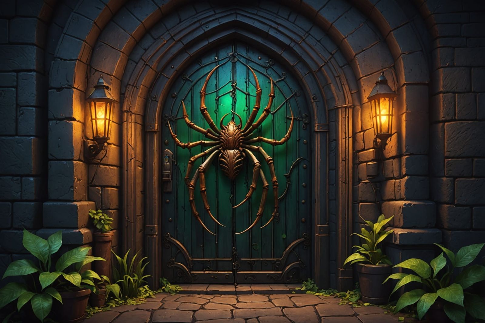 Dungeon Prison Door with Torchlight: Detailed Matte Painting