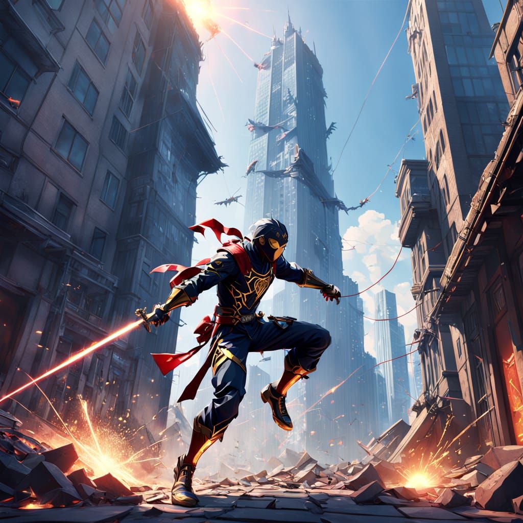 Anime Ninja Climbs Skyscraper with Iron Man & Spider-Man