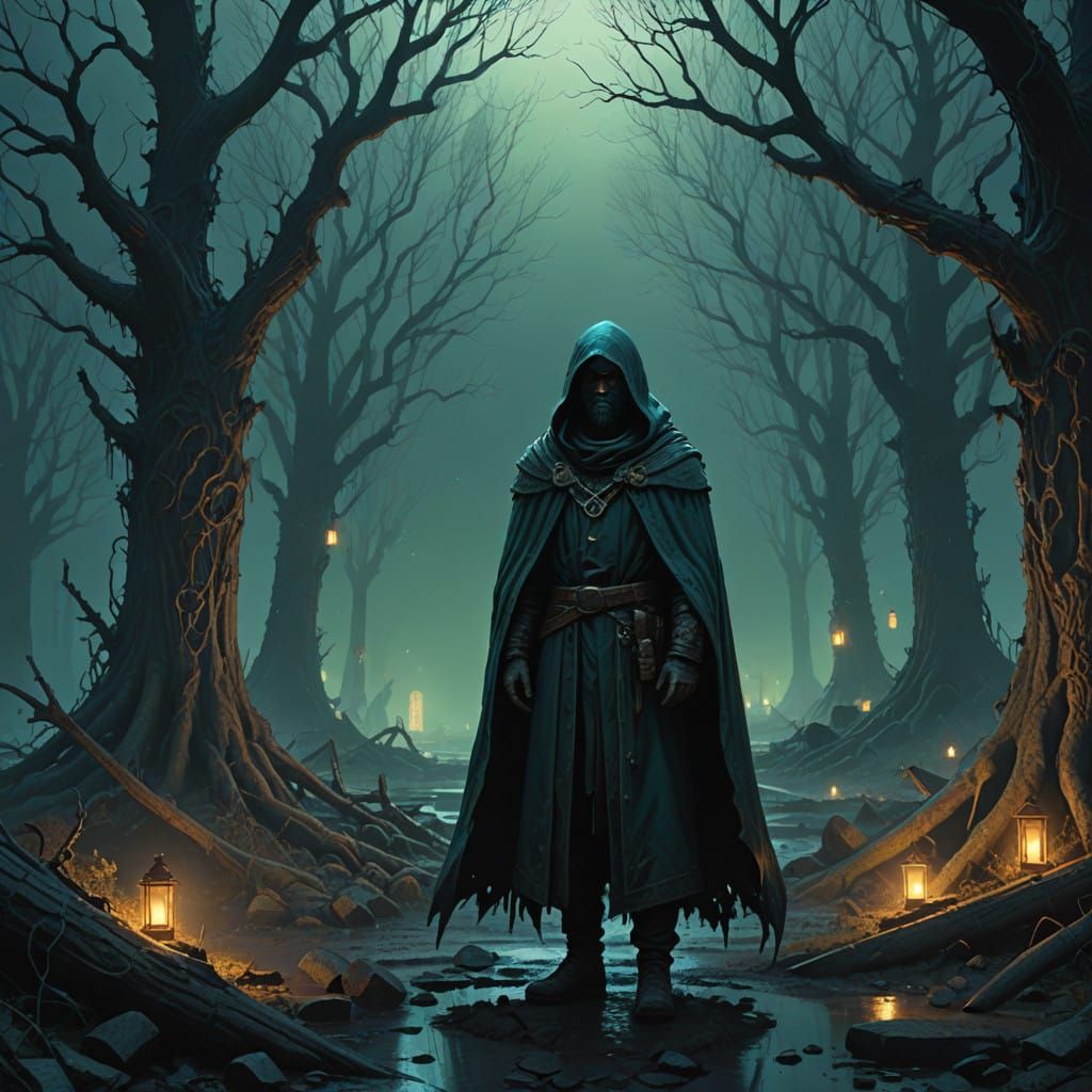 Ethereal Guardian in a Haunting, Mystical Realm