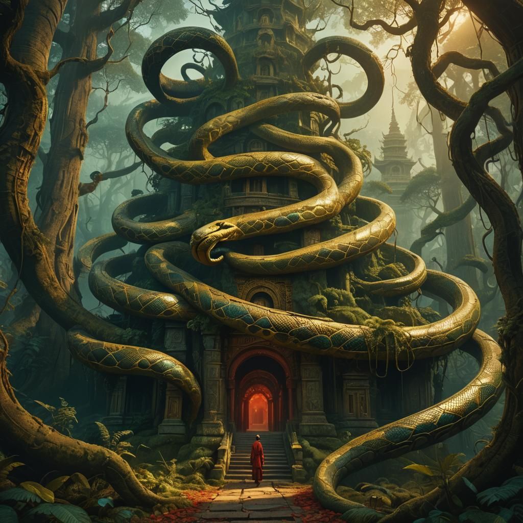 Icha Dari Snake Coiled Around Golden Temple