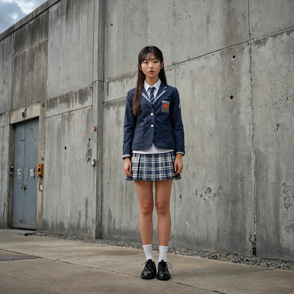 Japanese Schoolgirl in 1970s Uniform: 3D Digital Art