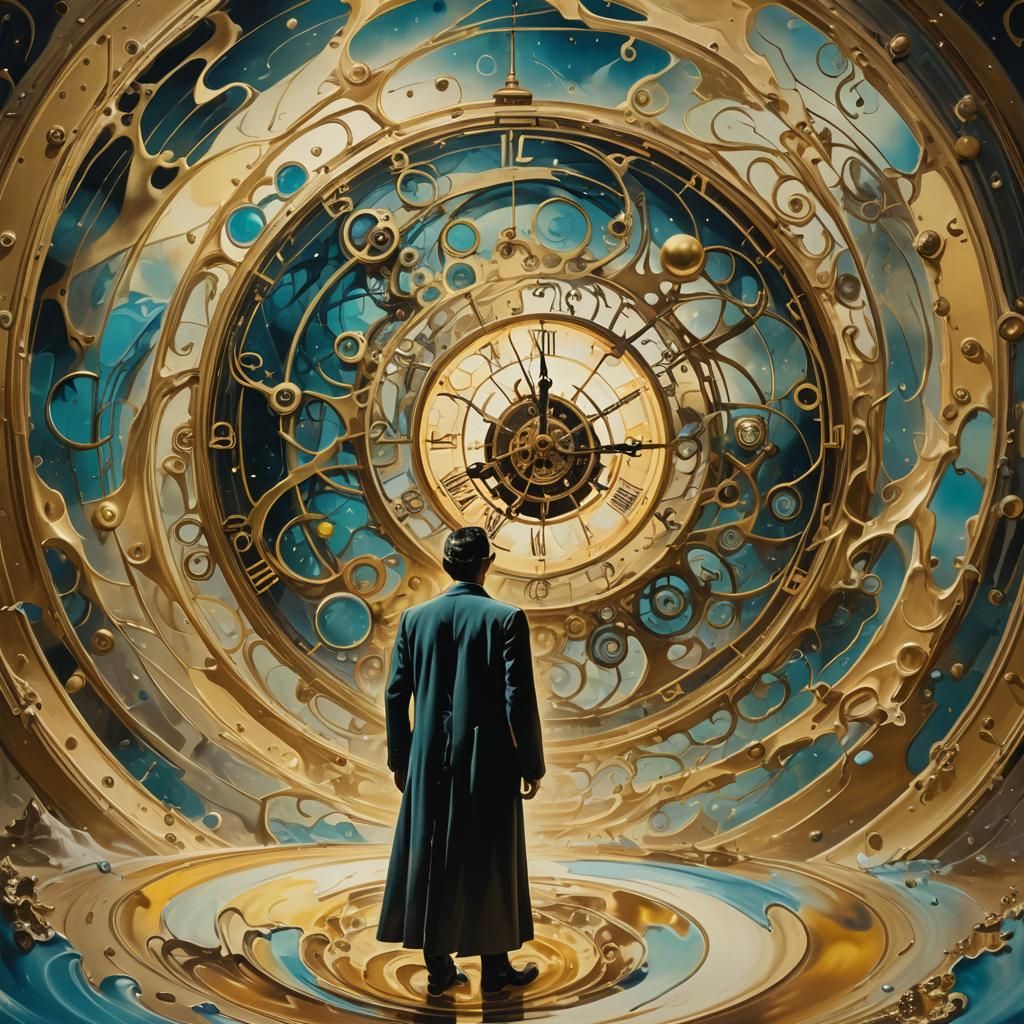 Surreal Time Figure Amidst Clockwork Vortex