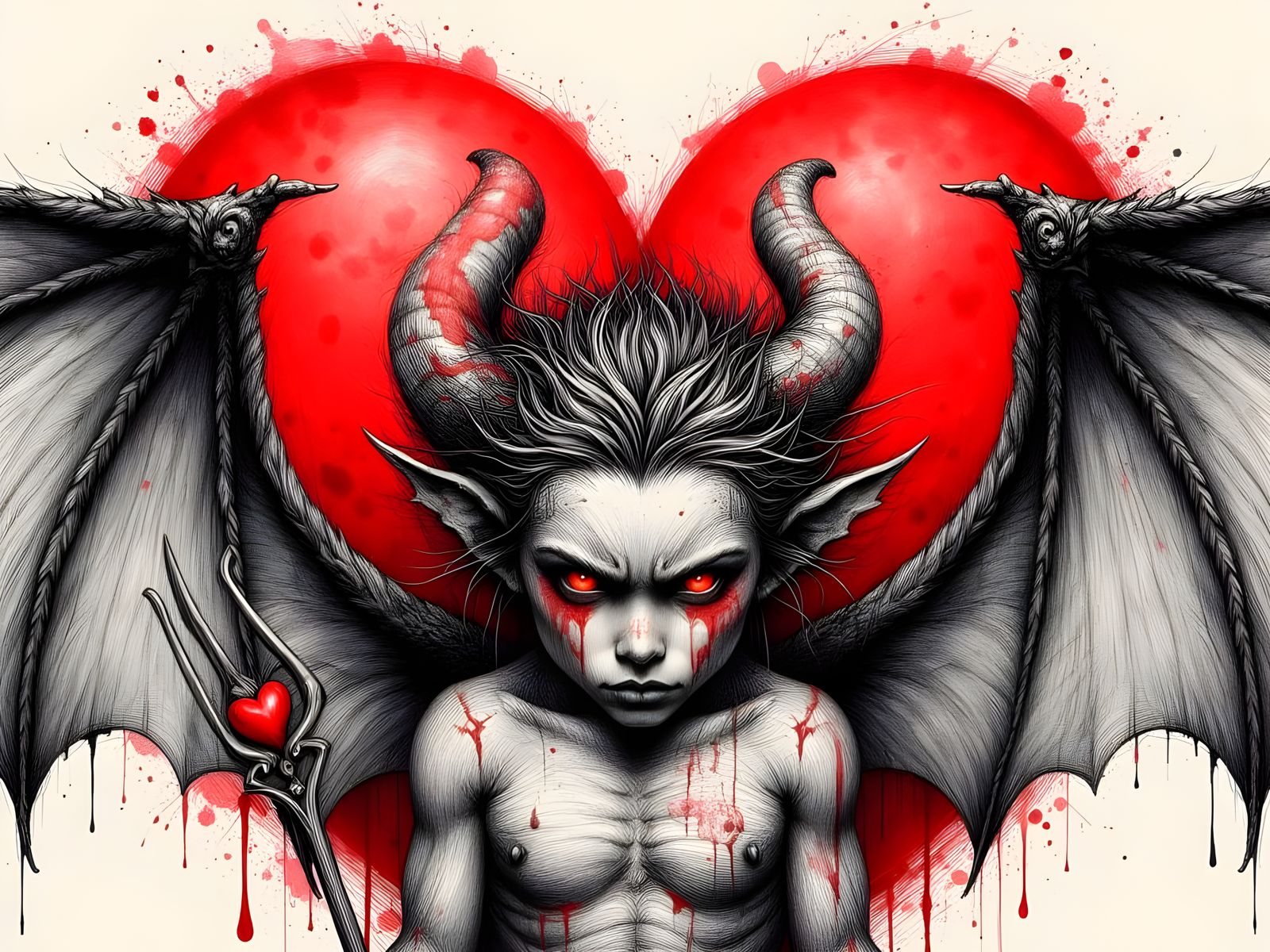 Sinister Demon Cupid in Gothic Horror Tattoo Art