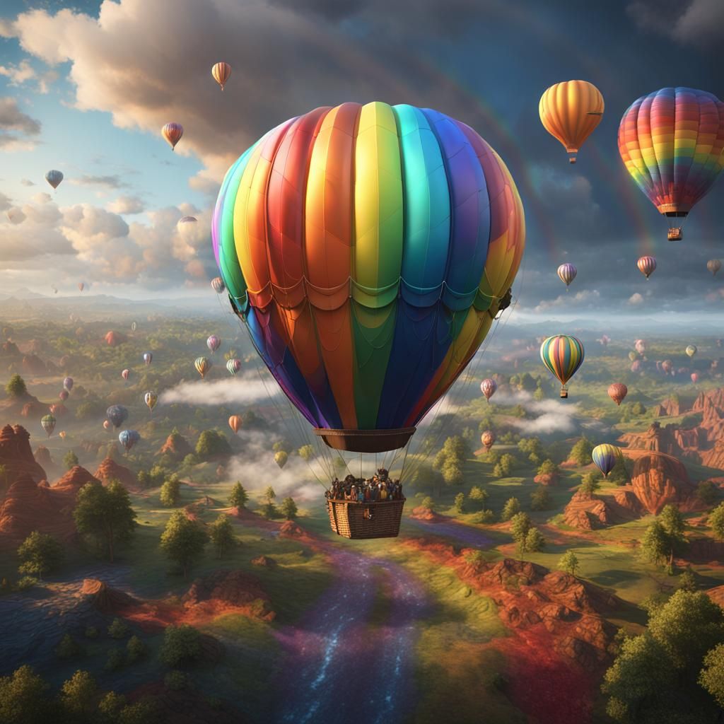 Rainbow Hot Air Balloon Fantasy Concept Art