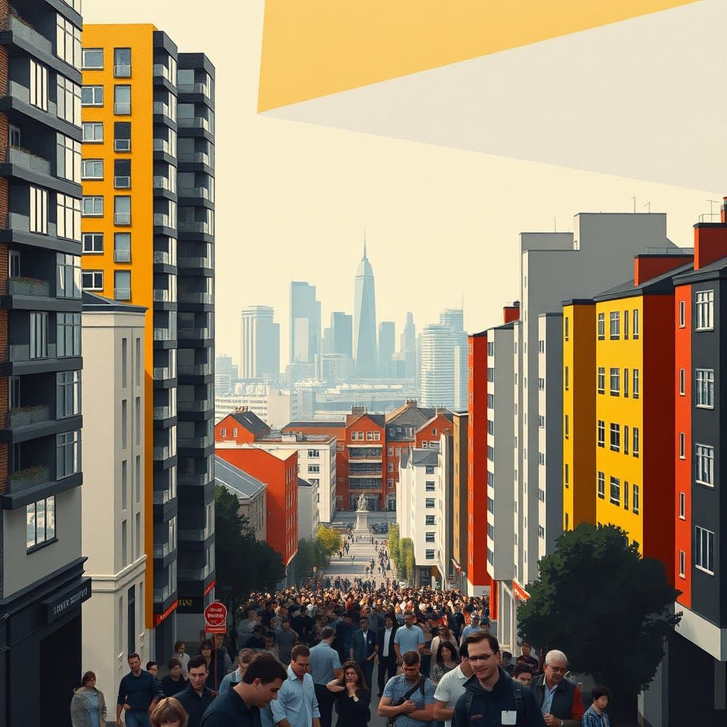 Urban Landscape in Neo-Cubist Style with Cityscape