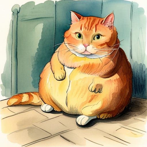 Chunky Cat in Watercolour Style