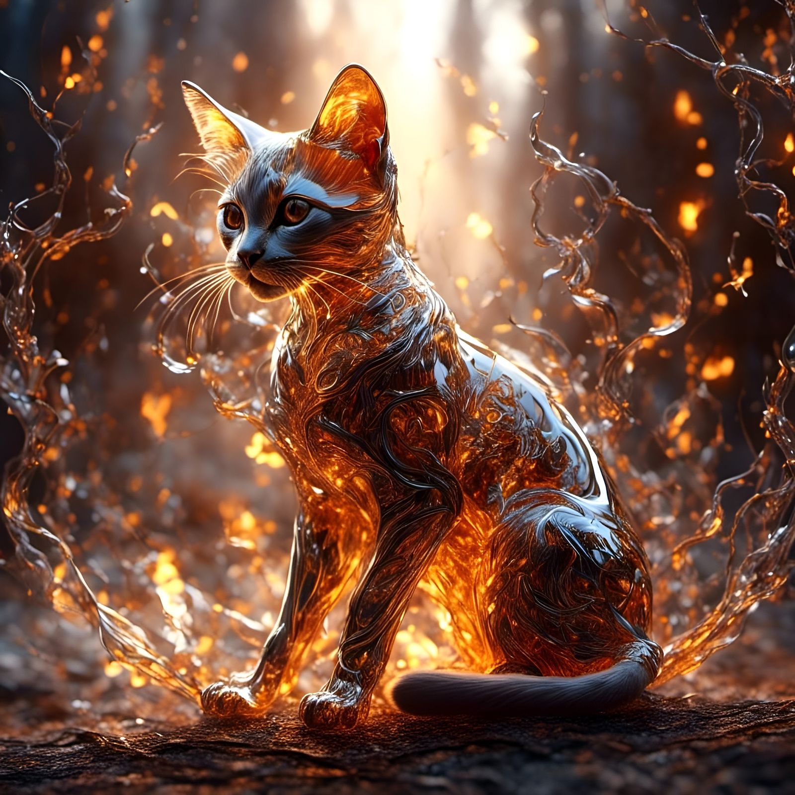 Fiery Glass Kitten with Electroluminescence
