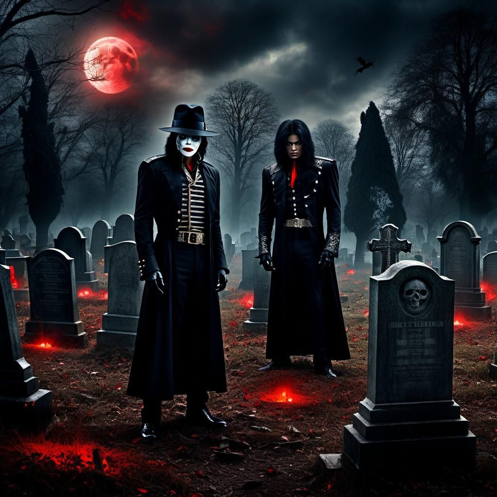 Graveyard Scene with Undead Figures in Gothic Art Style