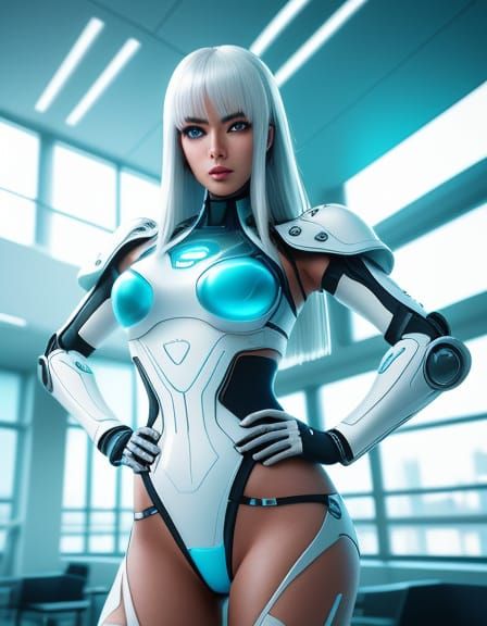 Gorgeous Cyberpunk Nurse in Futuristic Armor Bikini