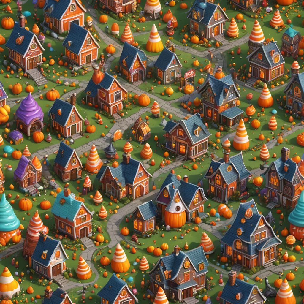 Spooky Candyland Halloween Village in Candy Art Style