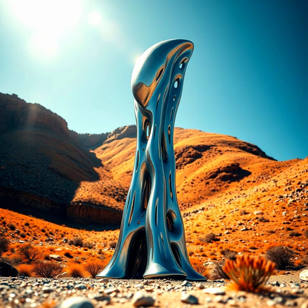 Surreal Sculpture Standing in an Orange Valley