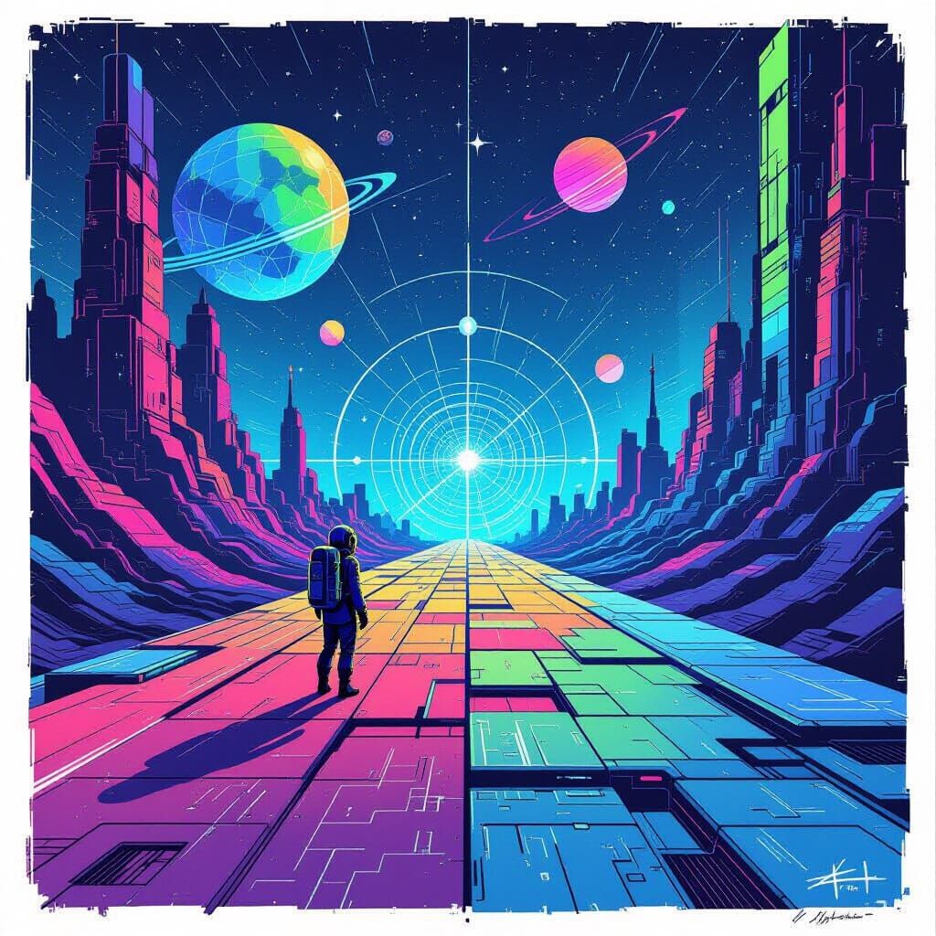 Neon Sci-Fi Fibonacci Sequence Illustration