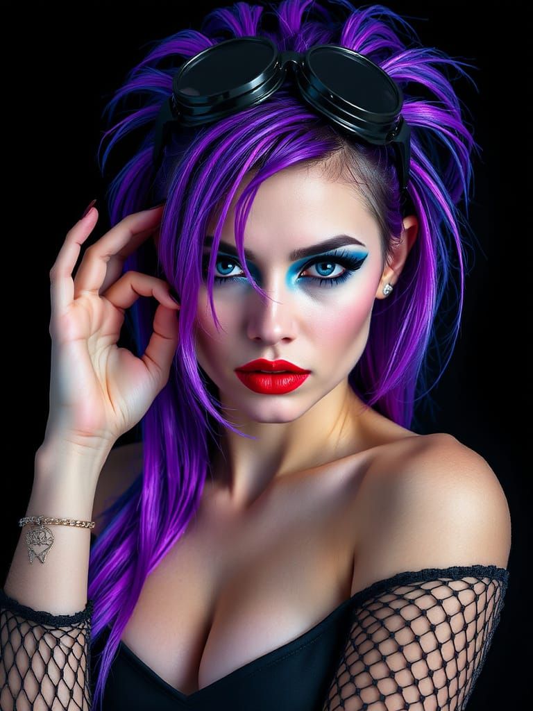 Cyberpunk Woman Portrait with Vivid Hair and Makeup