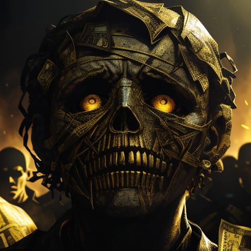 Surreal Official Holds Banner Against Crushing Virus, Money