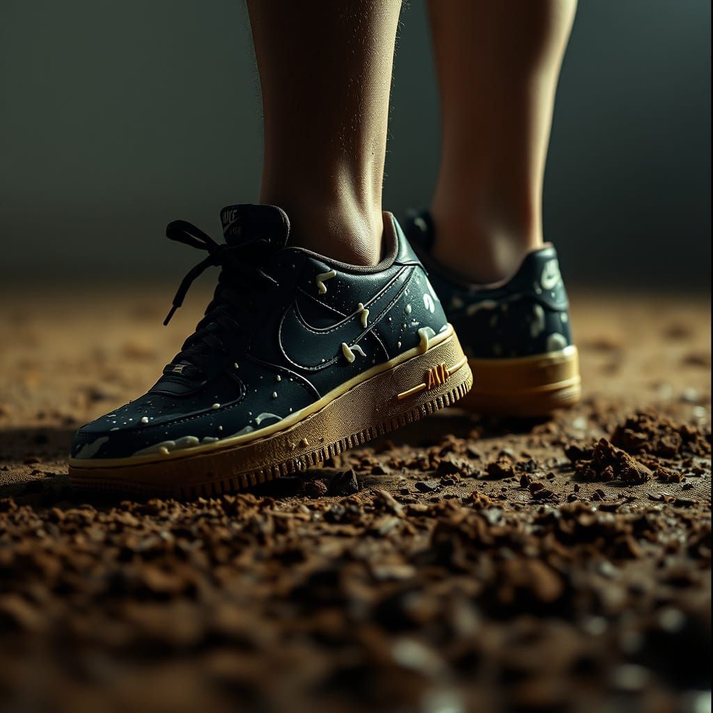 Muddy Black Nike Sneakers: Cinematic Film Photo